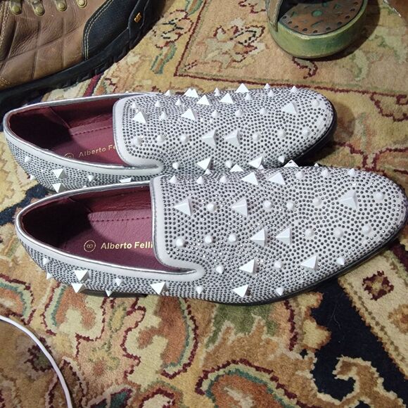 Alberto Fellini Men\'s Leather Spiked Loafers Dress Shoes Size 8 off-white main image 7